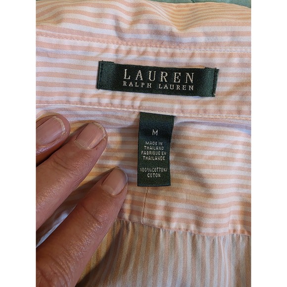 Lauren‎ Ralph Lauren Women's Medium Peach/Pink Striped Long Sleeve Button-Up Top - Picture 2 of 8